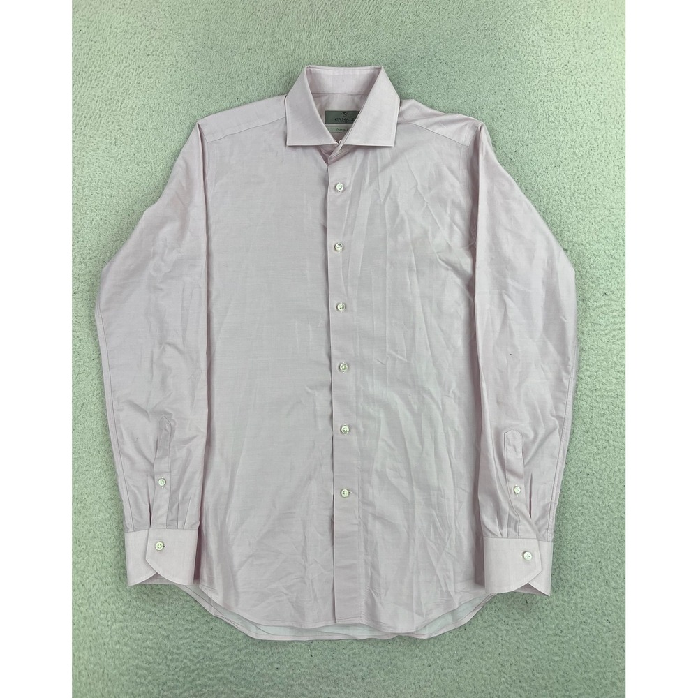 Canali Dress Shirt Mens 15.5 34/35 Pink Solid Regular Fit Made In Italy LS